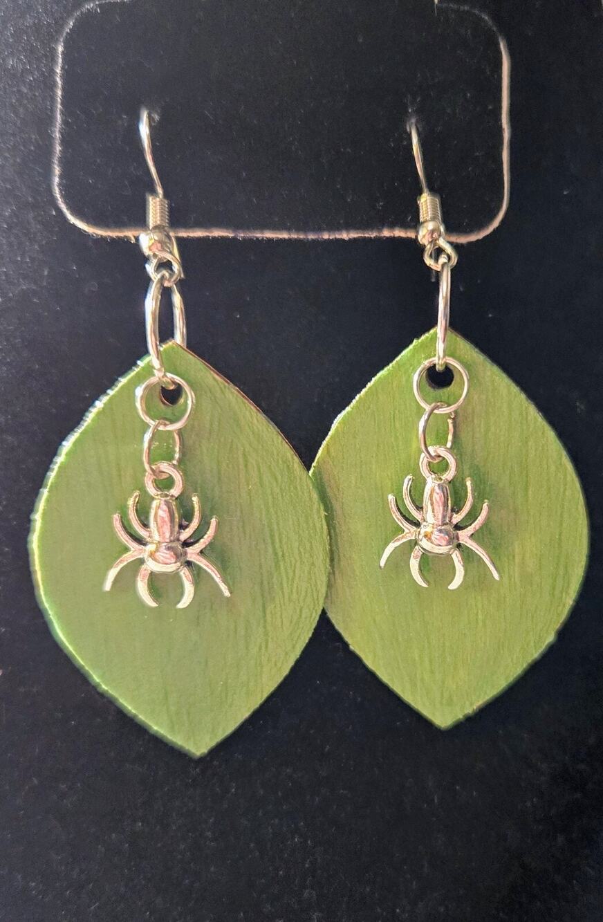 Glow in the Dark Earrings Spider Halloween Dangle Drop Witchy Handcrafted 3 in